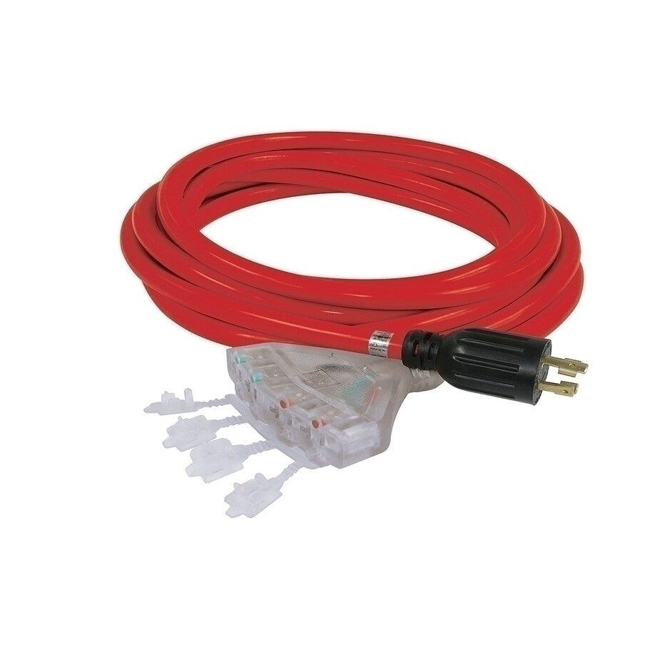 KING CANADA Power-Force 25' Generator Extension Cord No. K-L1430-25-4T w/ Quad Tap 