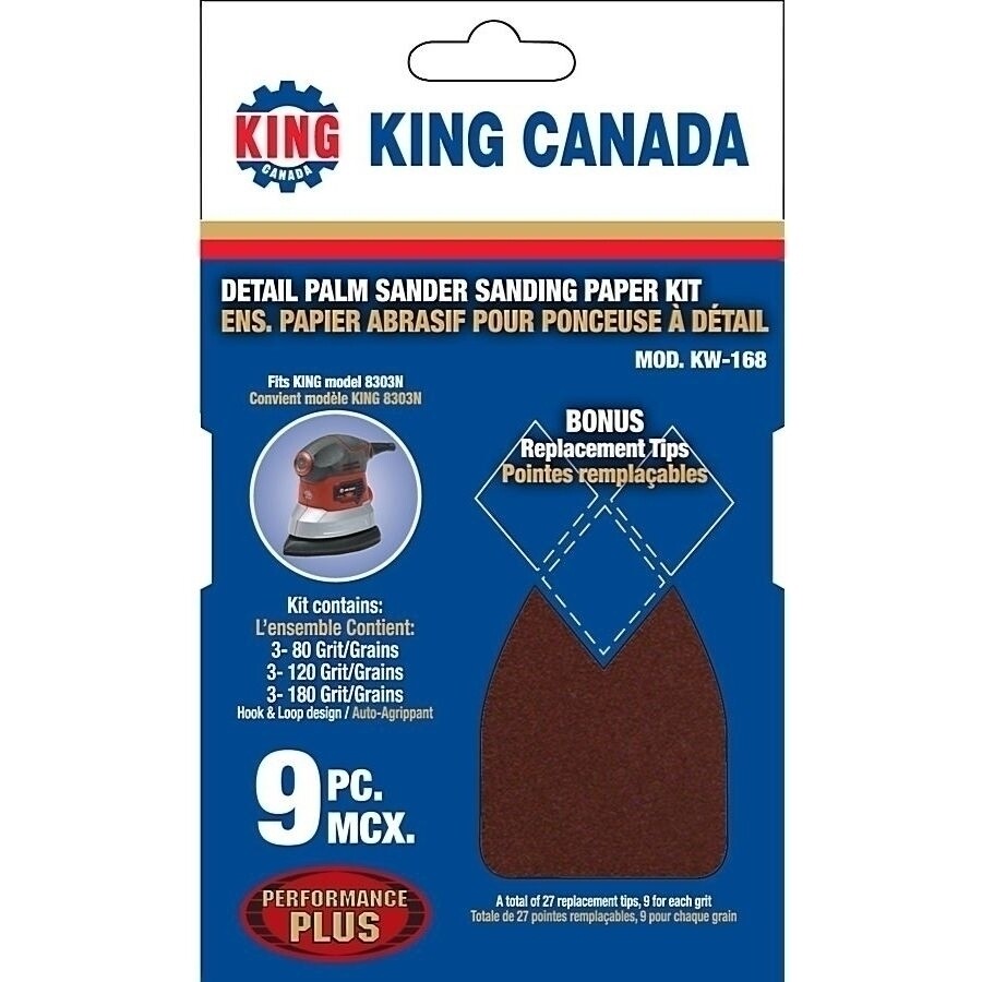 KING CANADA Performance Plus 9 pc. Detail Palm Sander Sanding Paper Kit No. KW-168