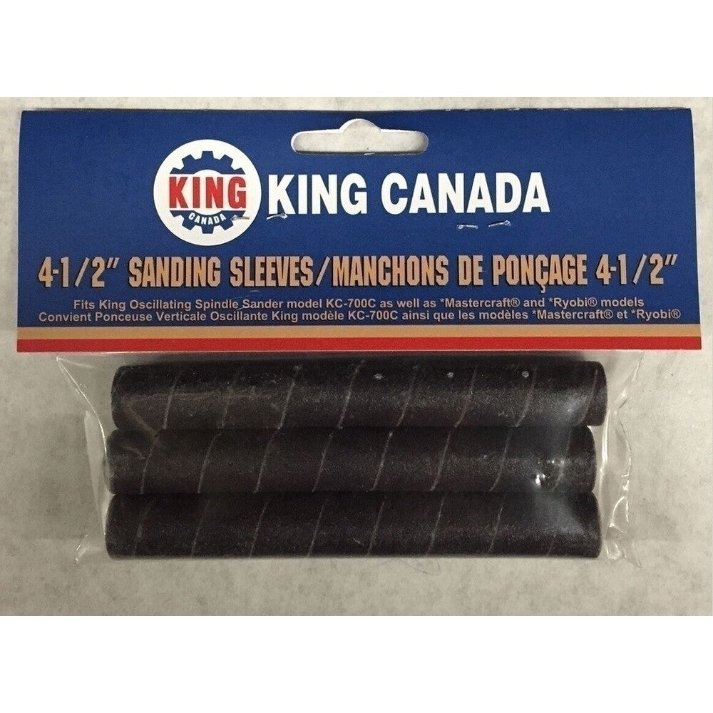 KING CANADA 3 pc. 4-1/2" x 3/4" 80 Grit Wood Sanding Sleeve Kit No. SL-434-K-80 