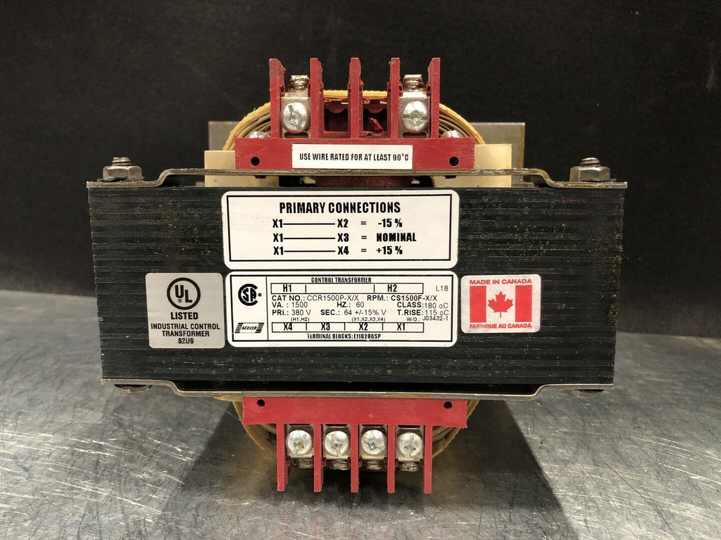 REX POWER MAGNETICS 1.5 kVA Control Transformer, 380 pri. volts, 64/15 sec. volts CCR1500P-X/X