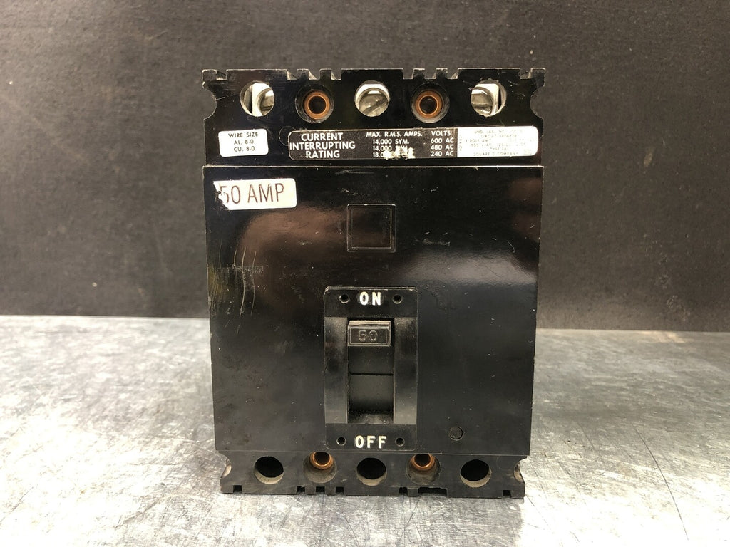 SQUARE D 50 Amp, 3 Pole, 600 Volts Circuit Breaker FAL36050