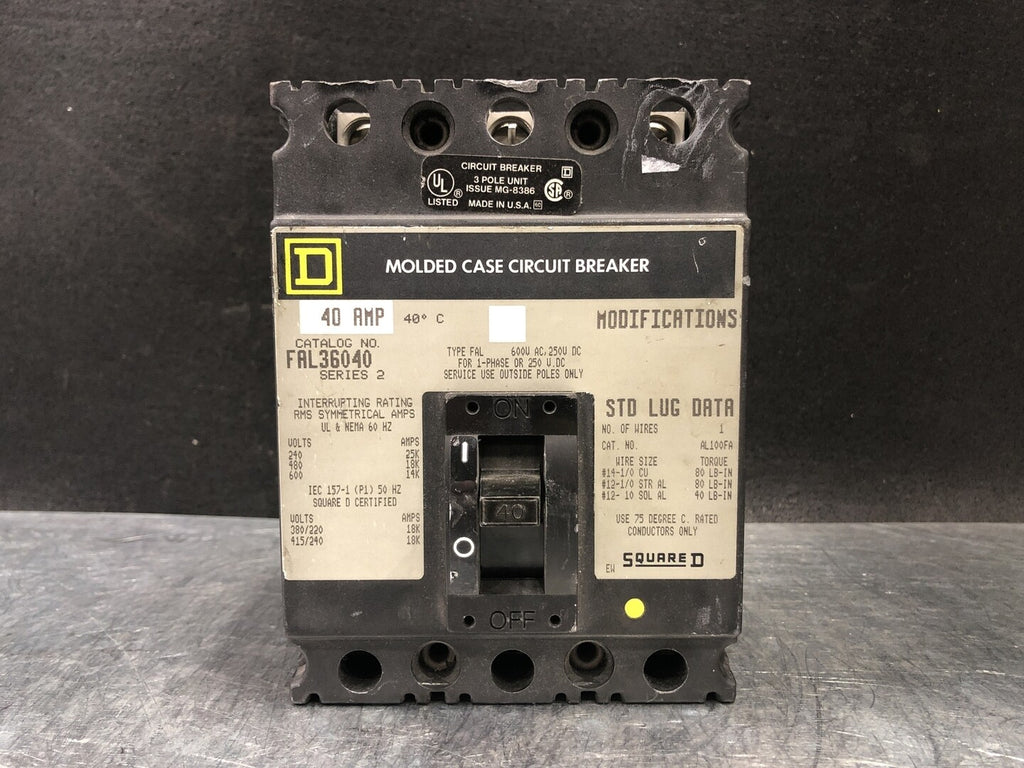 SQUARE D 80 Amp, 3 Pole, 600 Volts Circuit Breaker FAL36040
