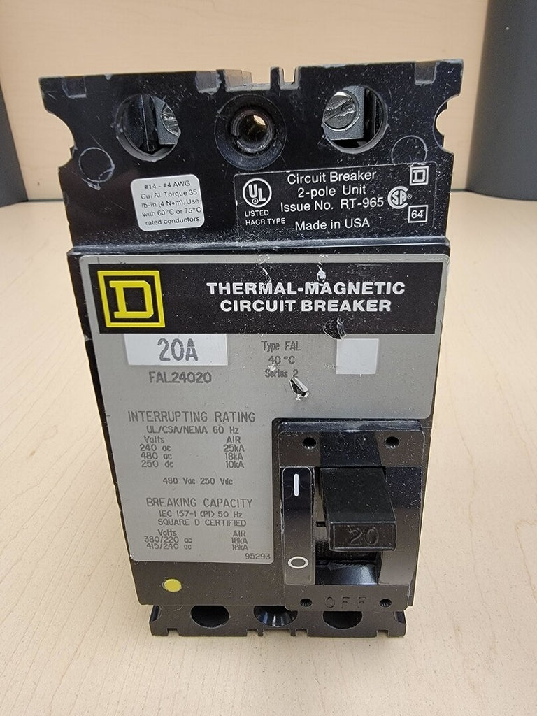 SQUARE D 20 Amp, 2 Pole, 480 Volts Circuit Breaker FAL24020