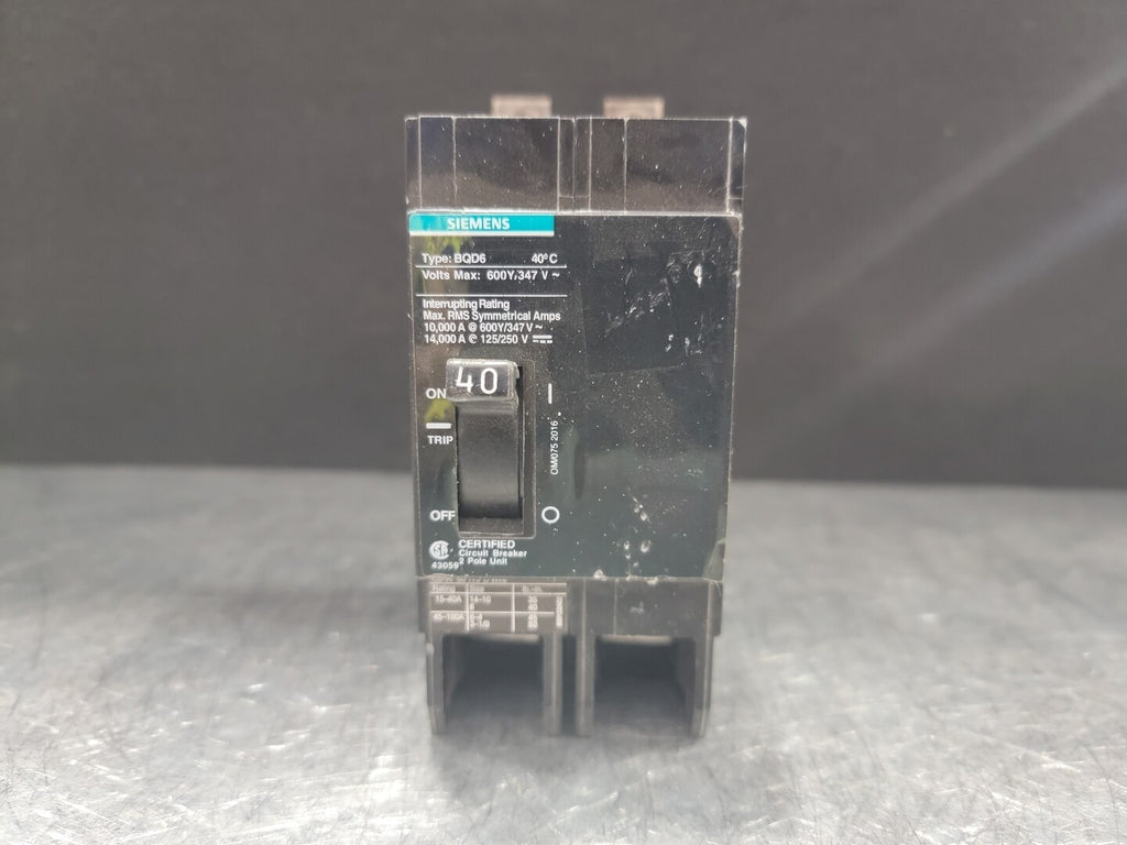 SIEMENS 40 Amp, 2 Pole, 600/347 Volts Circuit Breaker BQD6240