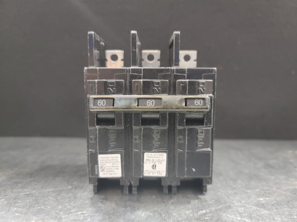 SIEMENS 60 Amp, 3 Pole, 240 Volts Circuit Breaker BQ3B060H