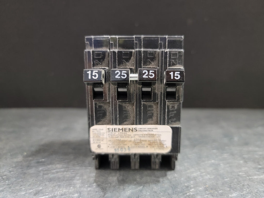 SIEMENS 15/2P25/15 Amp, 4 Pole, 240 volts Circuit Breaker Q21525CTMC