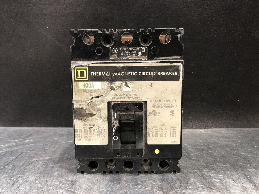 SQUARE D 100 Amp, 3 Pole, 600 volts Circuit Breaker FHL36100