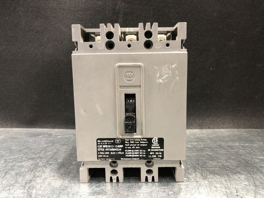 WESTINGHOUSE 15 Amp, 3 Pole , 600 volts Circuit Breaker HFB3015