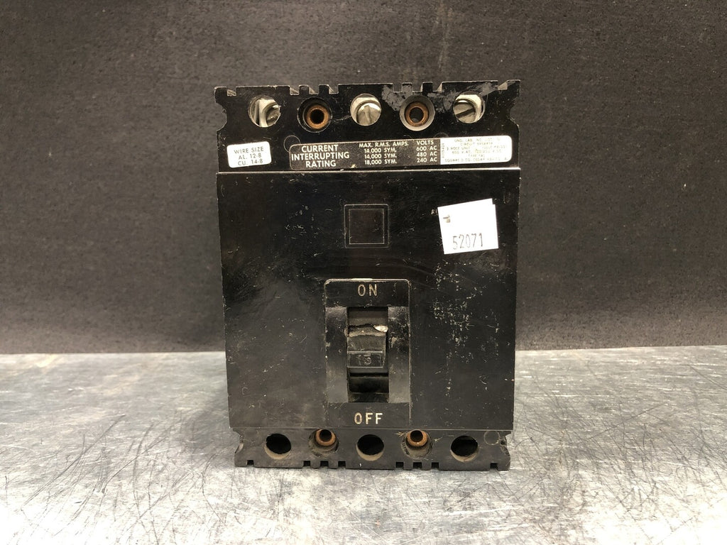 SQUARE D 15 Amp, 3 Pole, 600 volts Circuit Breaker FAP36015