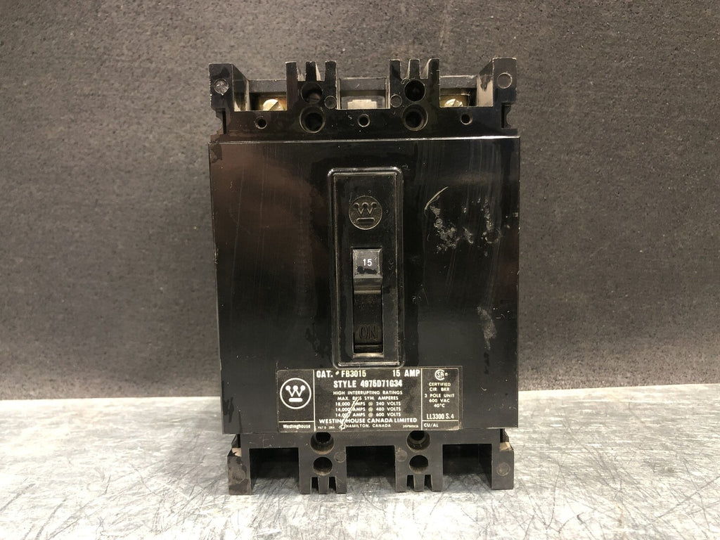 WESTINGHOUSE 15 Amp, 3 Pole, 600 volts Circuit Breaker FB3015