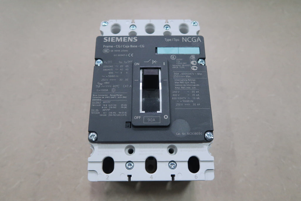 SIEMENS 90 Amp, 3 Pole, 600/347 Volts Circuit Breaker NCX3B090 