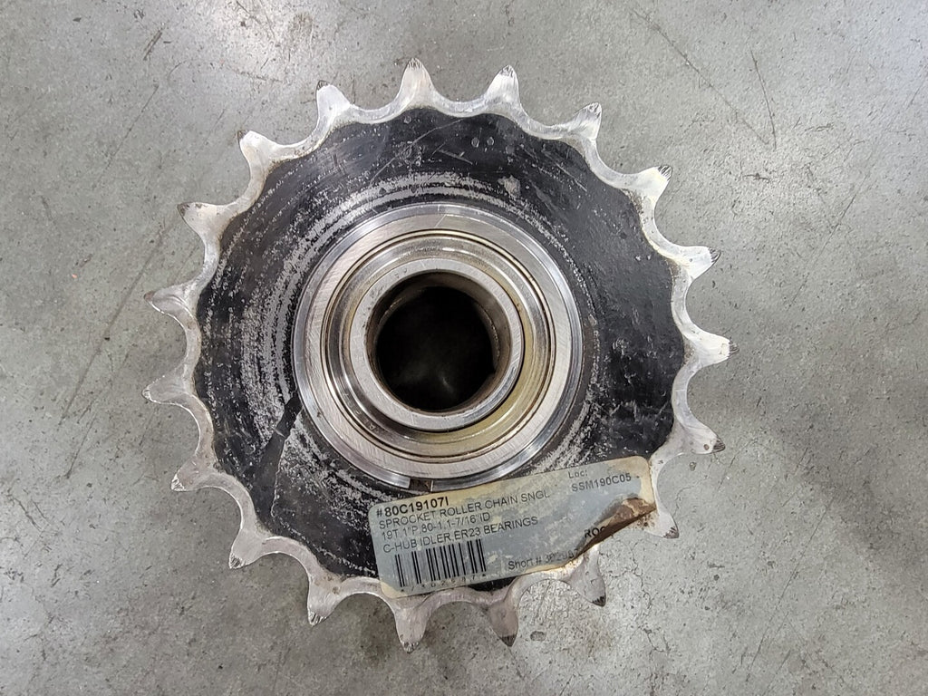 Idler Roller Chain Sprocket 80C19107I, Size 80, 19 Teeth w/ ER23 Bearing