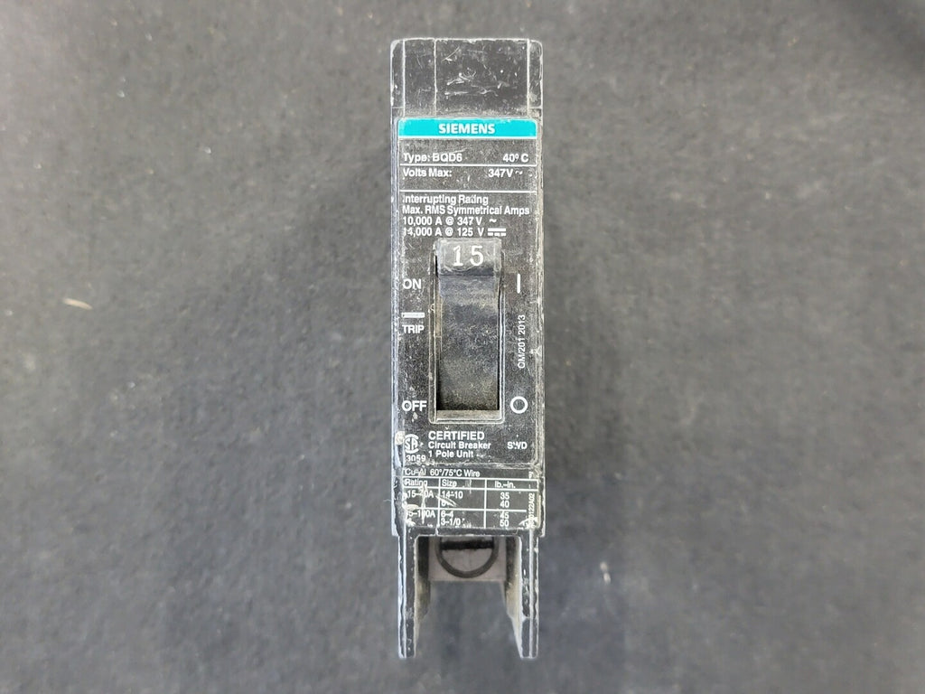 SIEMENS 15 Amp, 1 Pole, 240 volts Circuit Breaker BQD6115