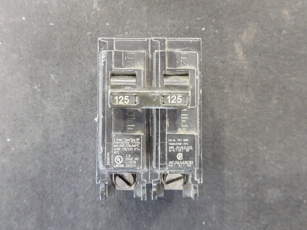 SIEMENS 125 Amp, 2 Pole, 120/240 Volts Circuit Breaker Q2125