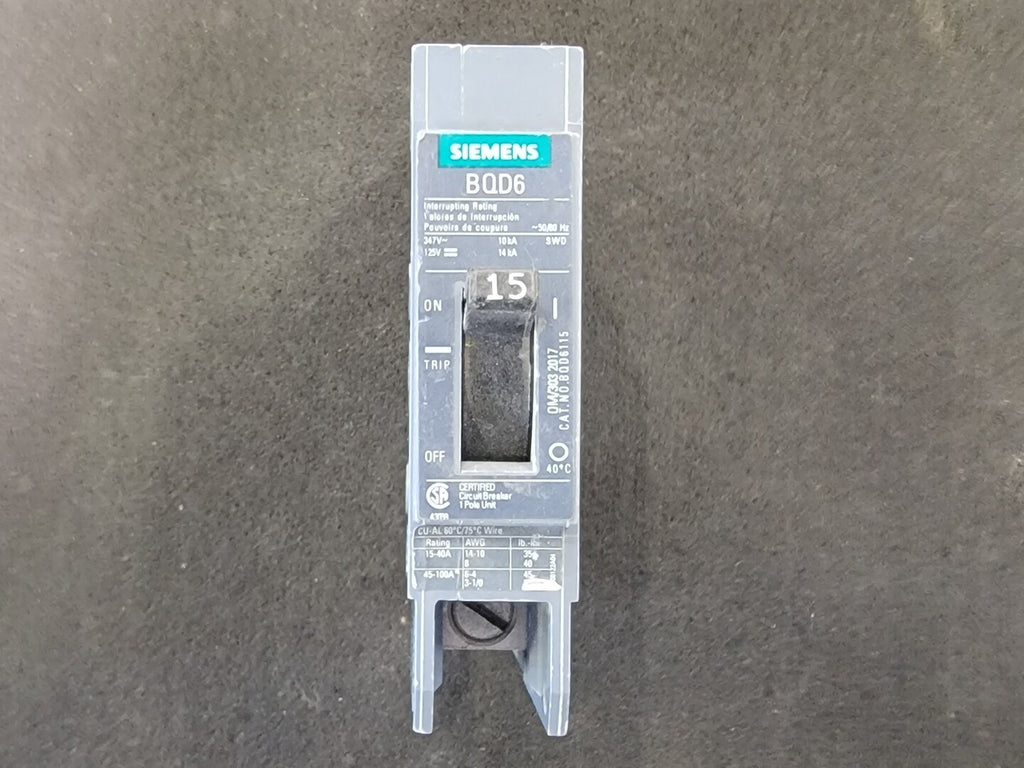 SIEMENS 15 Amp, 1 Pole, 240 volts Circuit Breaker BQD6115