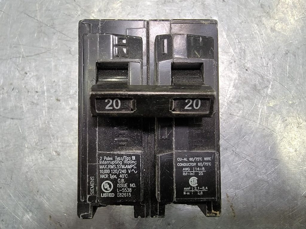 SIEMENS 20 Amp, 2 Pole, 120/240 volts Circuit Breaker B220