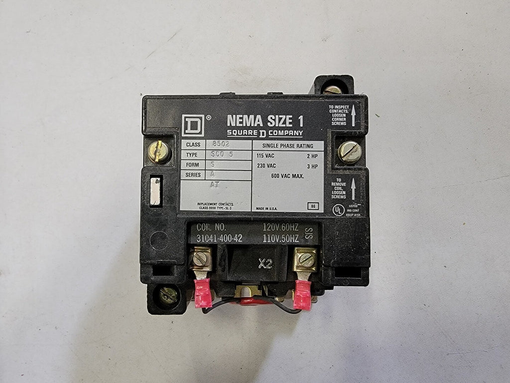 SQUARE D 27 Amp, 3 Pole, NEMA Size 1, 110/120 VAC Coil Contactor 8502SC05S