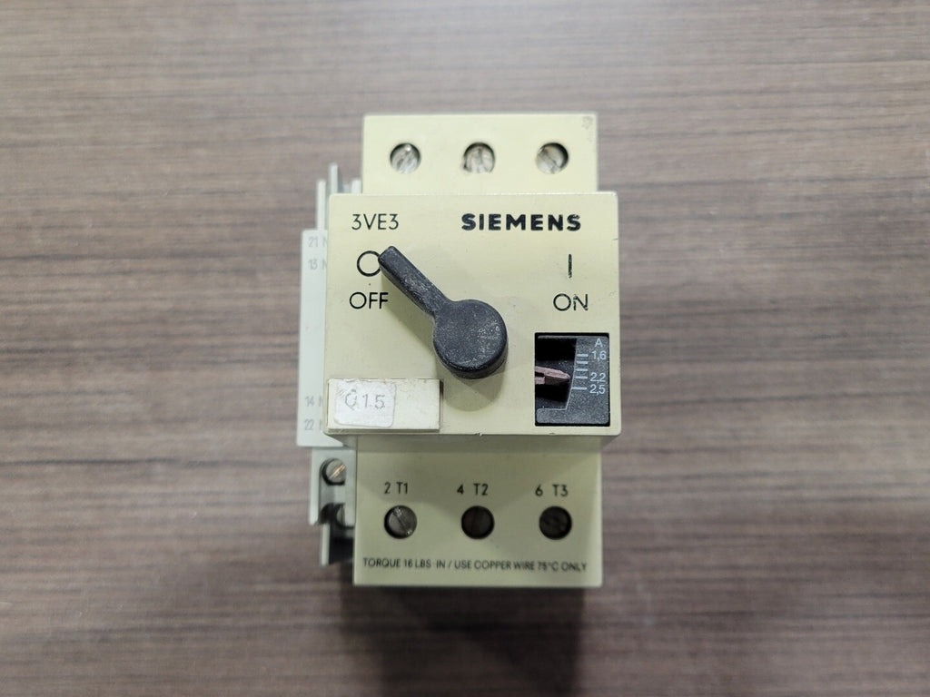 SIEMENS 1.6-2.5 Amp 30 hp Motor Starter 3VE3000-2HA00 w/ Auxiliary Contact