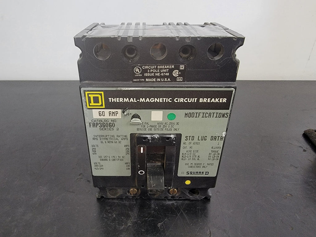 SQUARE D 60 Amp, 3 Pole, 600 Volts Circuit Breaker FAP36060