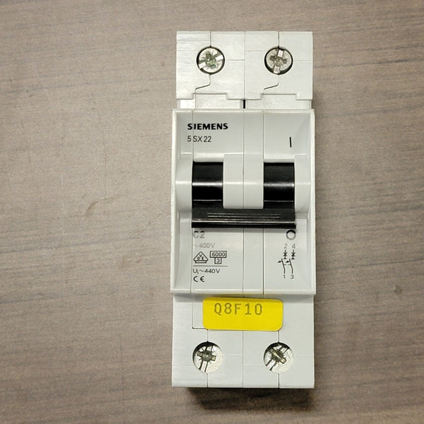 SIEMENS 2 Amp, 2 Pole, 480 volts Circuit Breaker 5SX22-C2
