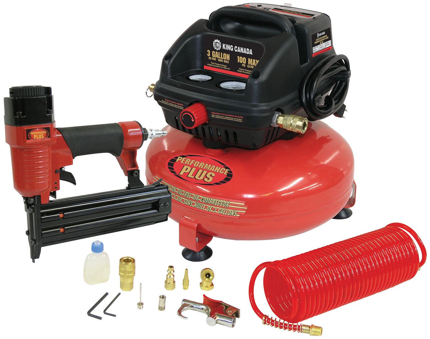 KING CANADA Performance Plus 3 Gallon Oil-Free Air Compressor Kit No ...