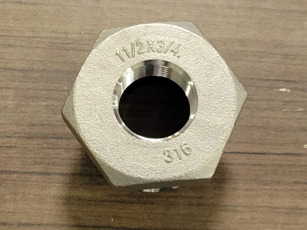 1-1/2" x 3/4" 316 Stainless Steel Hex Head Reducing Bushing MB 150