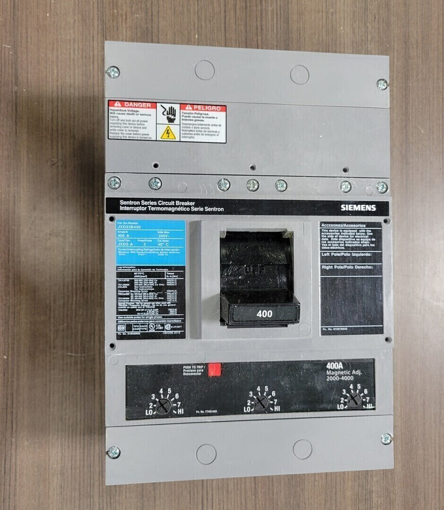 SIEMENS 400 Amp 3 Pole Circuit Breaker JXD23B400