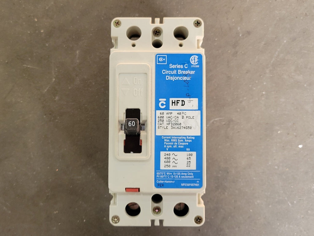 CUTLER-HAMMER 60 Amp, 2 Pole, 600 Volts Circuit Breaker HFD2060