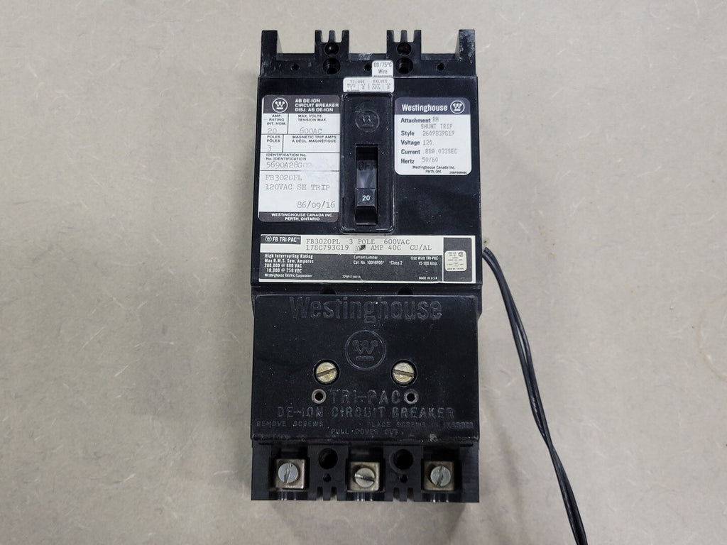 WESTINGHOUSE 20 Amp, 3 Pole, 600 Volts Circuit Breaker FB3020PL