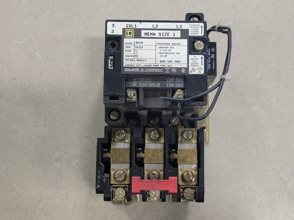 SQUARE D 10 hp, NEMA Size 1, 110/120 VAC Coil Non-Reversing Starter 8536SCO3V02S