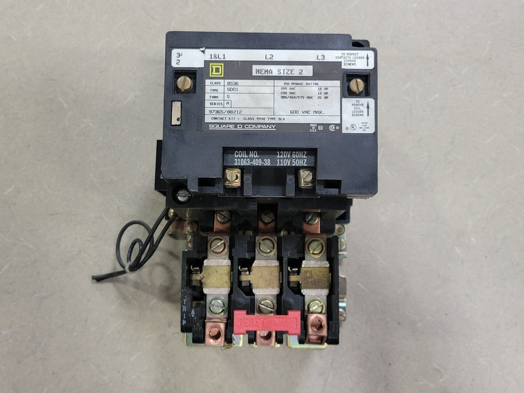 SQUARE D 25 hp, NEMA Size 2, 110/120 VAC Coil Non-Reversing Starter 8536SDO1V02S