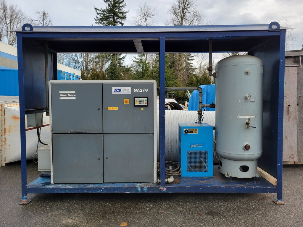 ATLAS COPCO 103 CFM, 132P PSI Rotary Screw Air Compressor GA37 w/ External Air Dryer