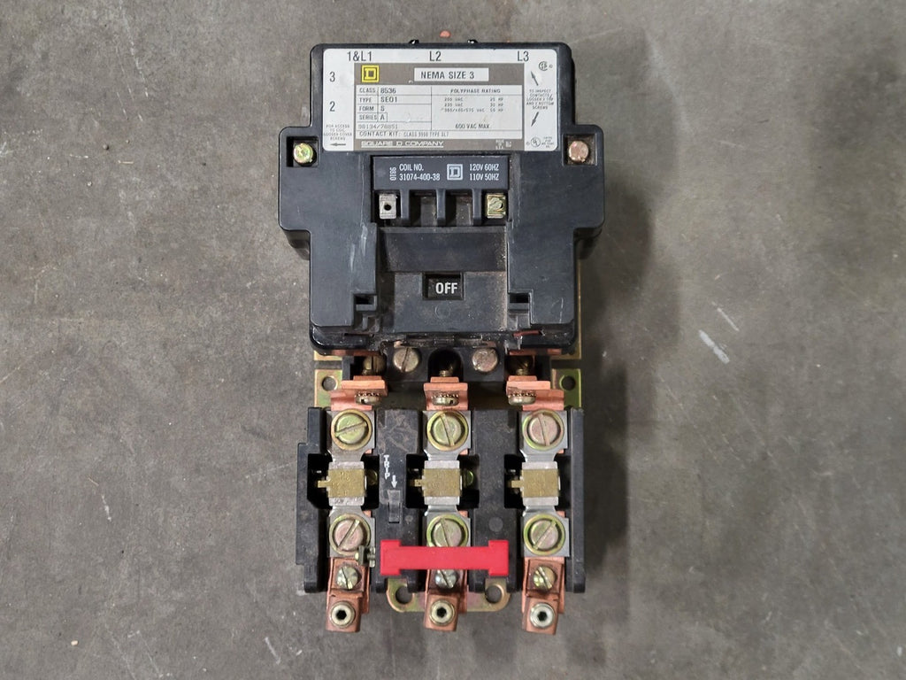 SQUARE D 50 hp, NEMA Size 3, 110/120 VAC Coil Non-Reversing Starter 8536SEO1V02S