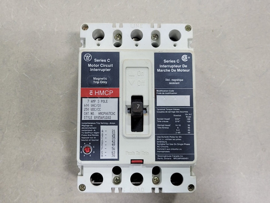 WESTINGHOUSE 7 Amp, 3 Pole, 600 volts Circuit Breaker HMCP007C0C
