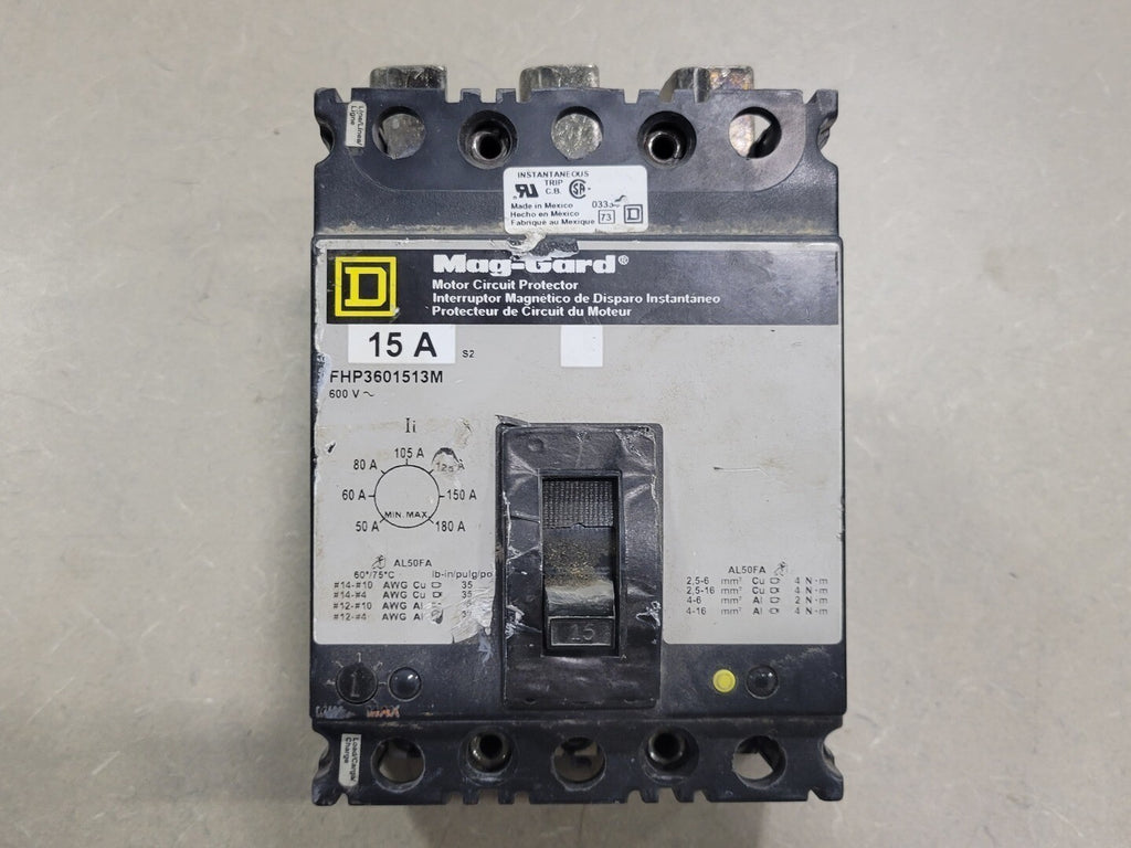 SQUARE D 15 Amp, 3 Pole, 600 volts Circuit Breaker FHP3601513M