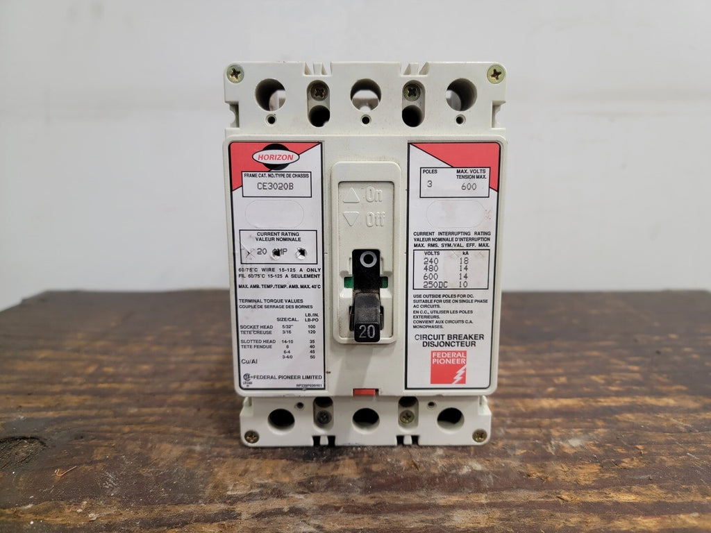 FEDERAL PIONEER 20 Amp, 3 Pole, 600 volts Circuit Breaker CE3020B