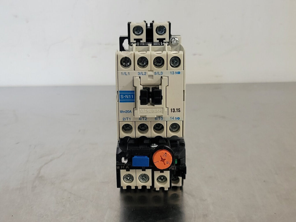 MITSUBISHI 20 Amp, 3 Pole, 1 NO + 3 NO, 100/110 VAC Contactor S-N11 w/ Relay TH-N12KP