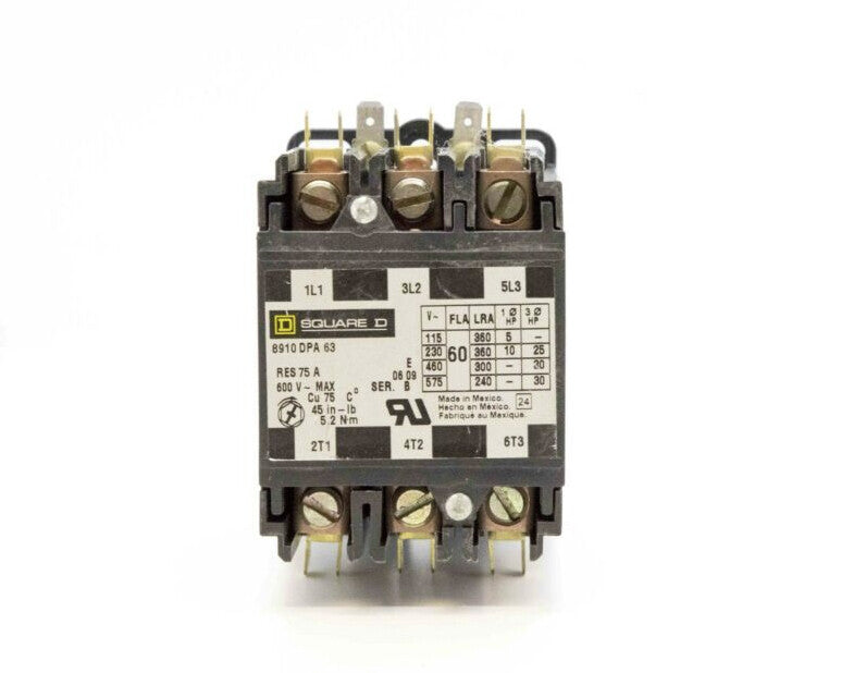 SQUARE D 60 Amp, 3 Pole, 1NO, 24 VAC Coil Contactor 8910DPA63V14