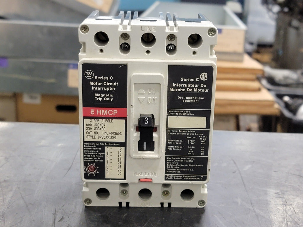 WESTINGHOUSE 3 Amp, 3 Pole, 600 volts Circuit Breaker HMCP003A0C 
