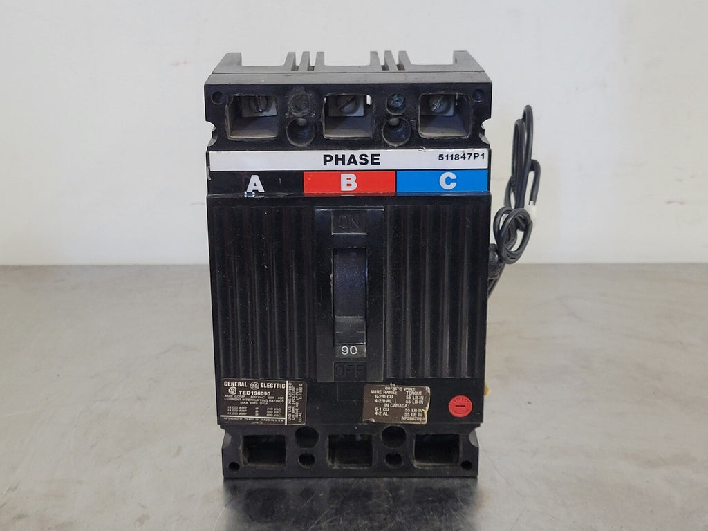 GENERAL ELECTRIC 90 Amp, 3 Pole, 600 volts Circuit Breaker TED136090