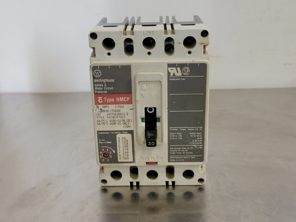 WESTINGHOUSE 30 Amp, 3 Pole, 600 volts Circuit Breaker HMCP030H1CB