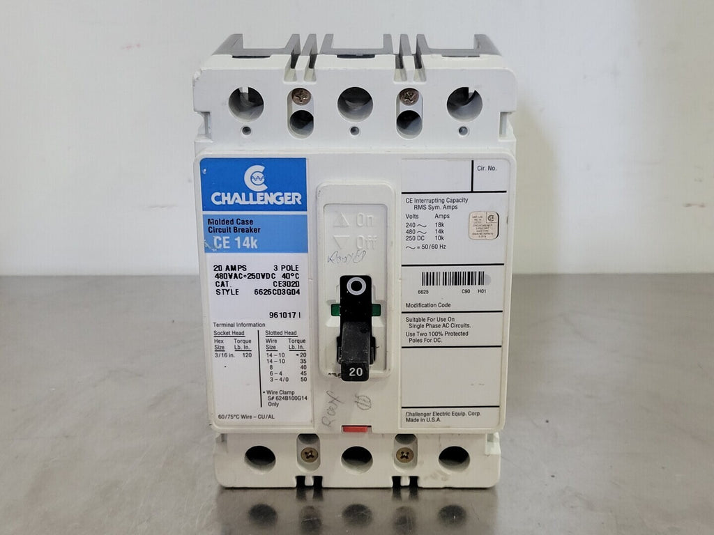CHALLENGER 20 Amp, 3 Pole, 480 volts Circuit Breaker CE3020