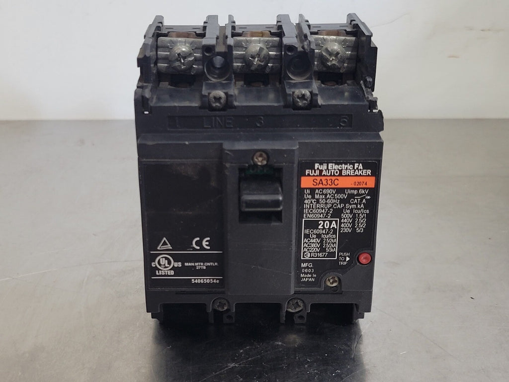 FUJI ELECTRIC 20 Amp, 3 Pole, 500 volts Circuit Breaker SA33C