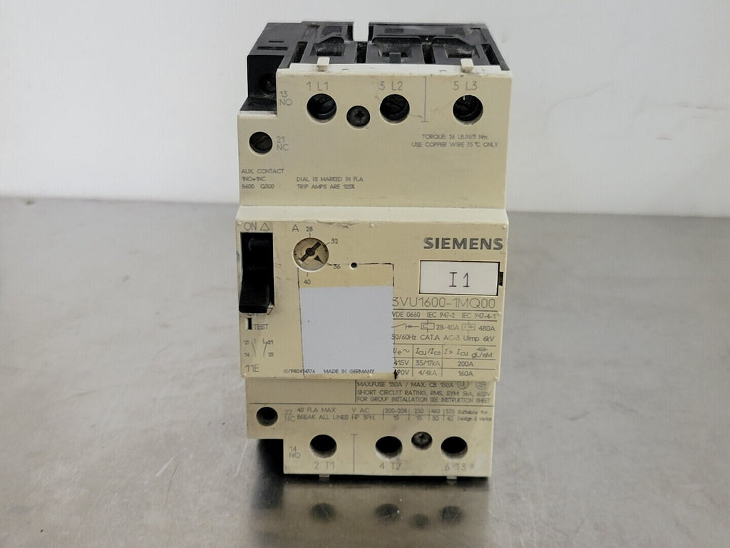 SIEMENS 28-40 Amp, 3 Pole, 600 volts Circuit Breaker 3VU1600-1MQ00