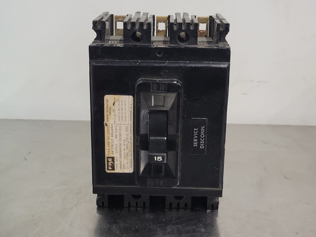 FEDERAL PIONEER 15 Amp, 3 Pole, 480 volts Circuit Breaker NEF315