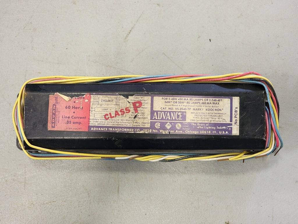 ADVANCE TRANFORMER CO 277 Volts 2 Lamps Magnetic Ballast VS-2S40-TP