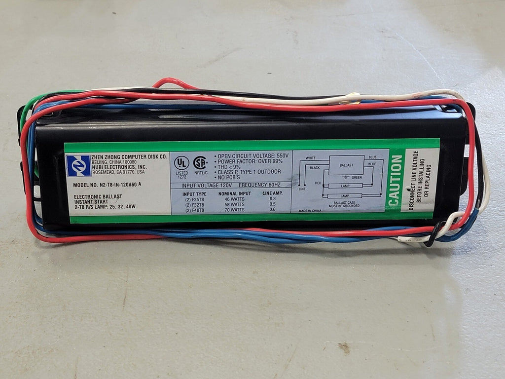 ZHEN ZHONG COMPUTER DISCK CO. 120 Volts 2 Lamps Electronic Ballast N2-T8-IN-120V60