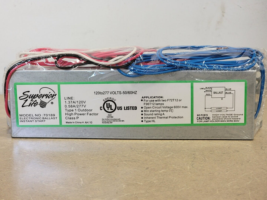 SUPERIOR LIFE 120/277 Volts, 2 Lamp Electronic Ballast 70189