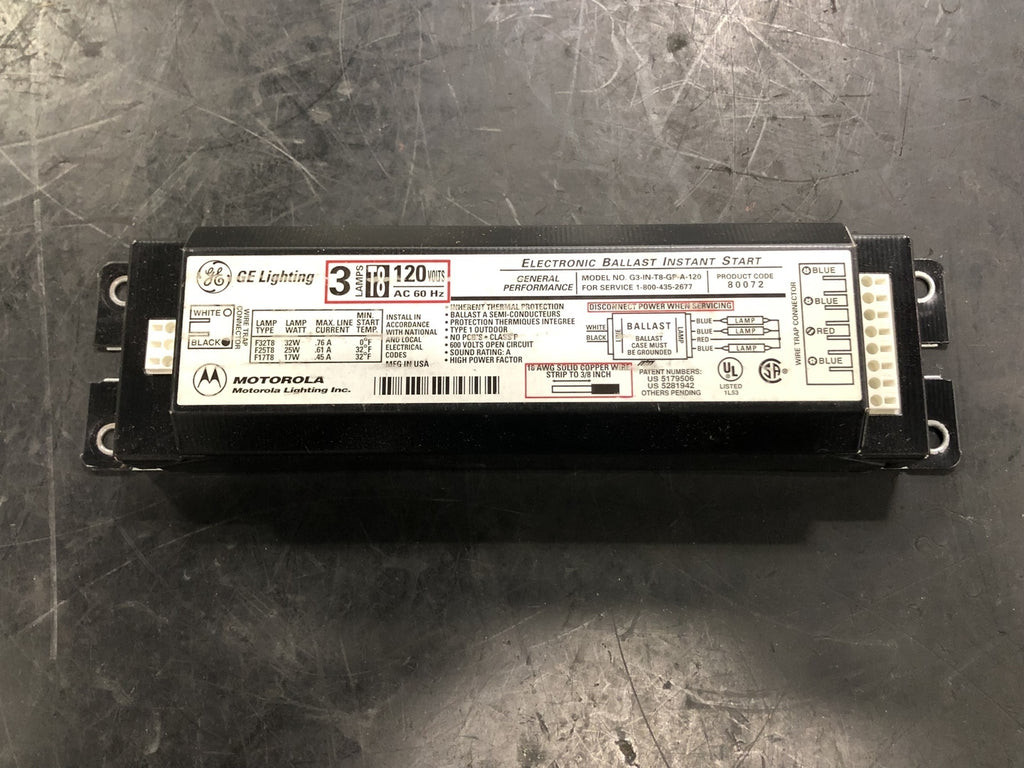 GENERAL ELECTRIC 120 Volts 3 Lamps Electronic Ballast G3-IN-T8-GP-A-120