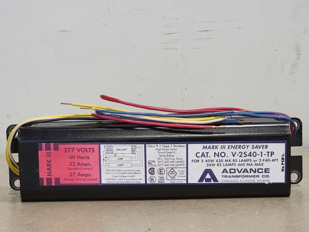 ADVANCE TRANFORMER CO 277 Volts, 2 Lamp Magnetic Ballast V-S240-1-TP